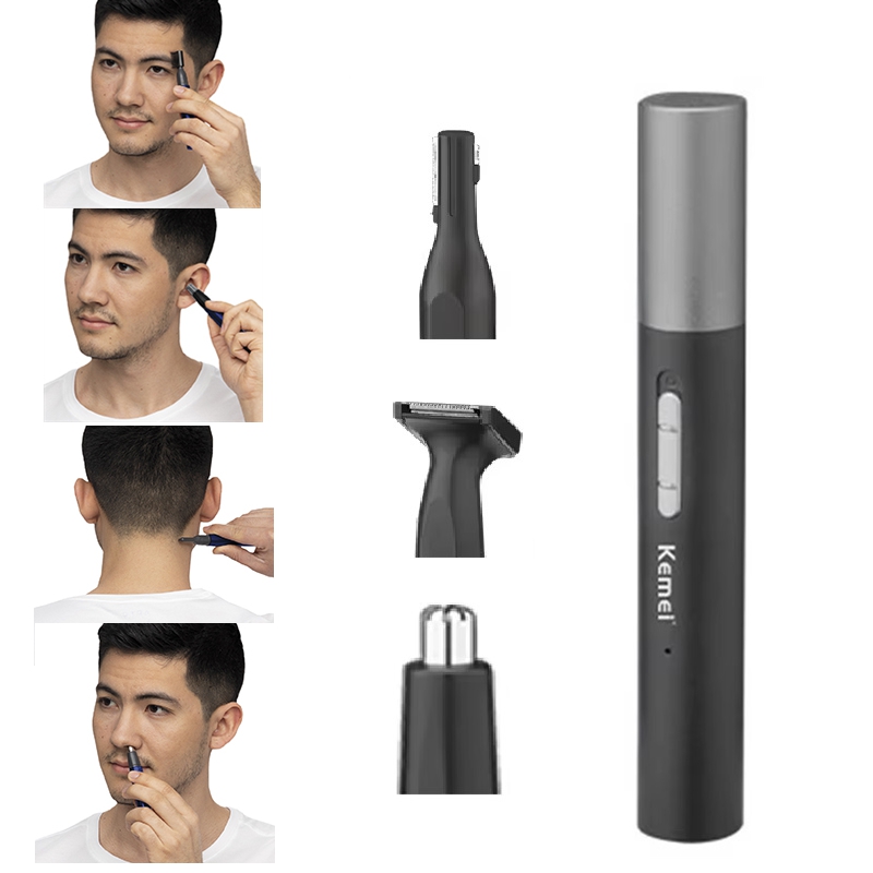 Men'S Grooming Kits - Kemei Pro 充電式鼻毛トリマーペンひげグルーミングキット電動フェイシャルネックラインボディトリマー耳眉毛トリマー男性女性用