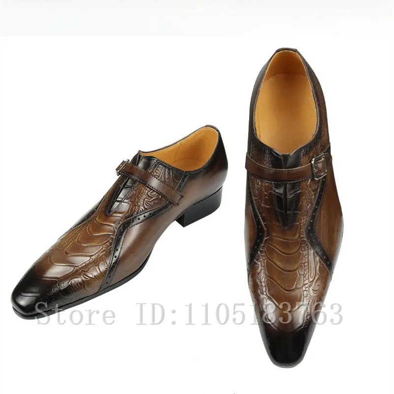 Men'S Grooming Oxford - 高級メンズブラウンブラックハンドメイド本革シューズバックルストラップフォーマルビジネスオックスフォードシューズ新郎プロム用