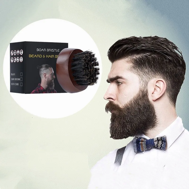 Men'S Grooming Tool - 男性用ひげブラシ,小さな丸いクルミ材,イノシシの毛,成形ツール,理髪店のアクセサリー