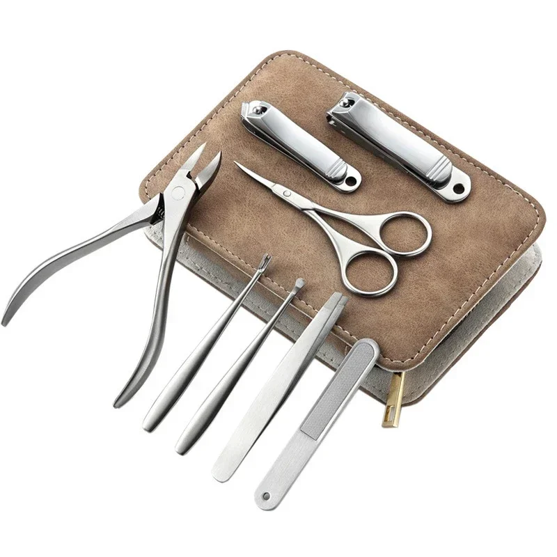Men'S Grooming Tool - 男性と女性のためのプロのステンレス鋼マニキュアキット,ネイルグルーミングキット,つま先の爪切り,旅行ペディキュアツール,8 12個
