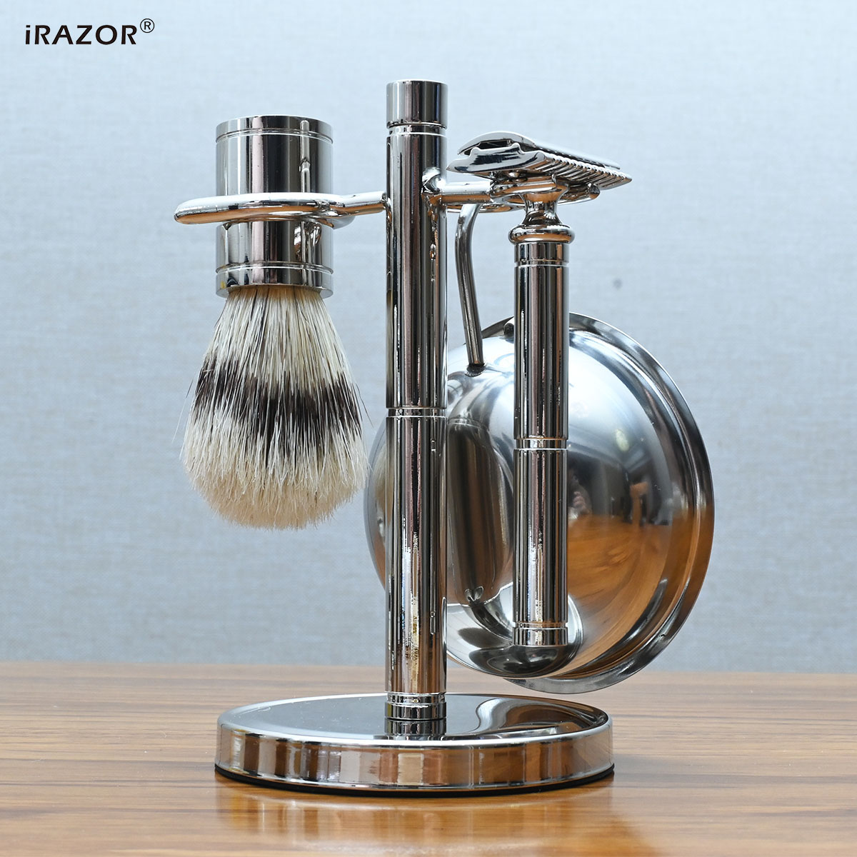 Mens Vintage Grooming Kit - iRAZOR クラシックヴィンテージ両刃安全カミソリ脱毛シェーバーグルーミングツールキットアナグマブラシ付きユニークなソープボウルセット