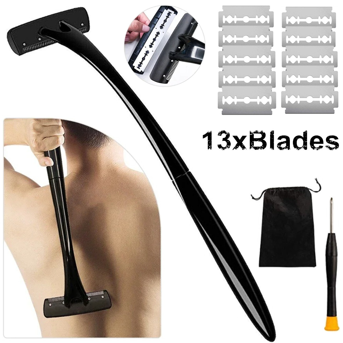 男性用ロングハンドル背中シェーバー、延長ハンドル付き全身脱毛 - Men'S Grooming Tool のレビューと価格
